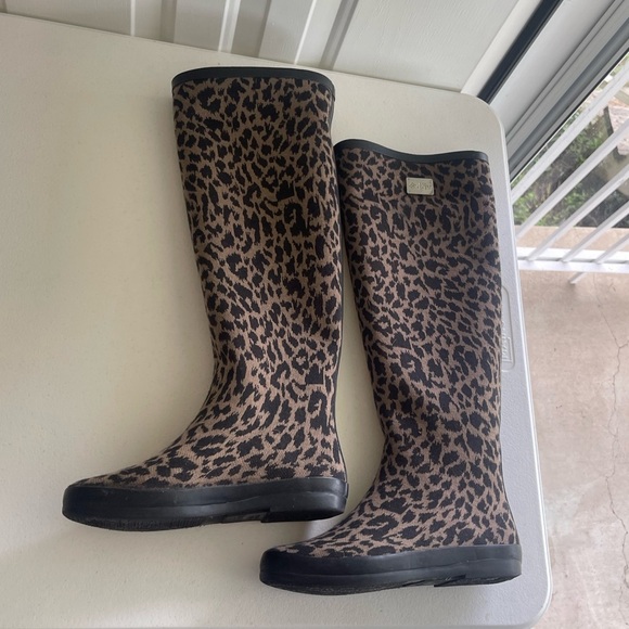 Dav leopard print knee high knit exterior rain boots - Picture 3 of 6